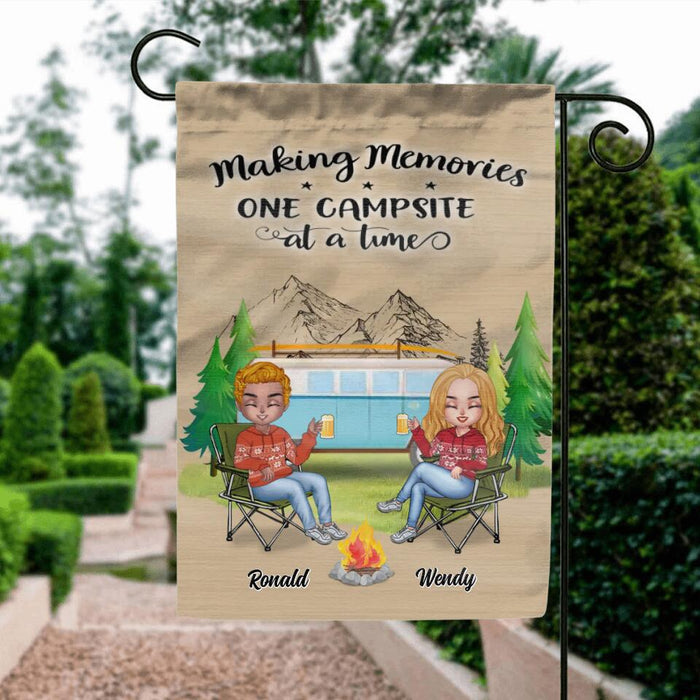 Personalized Christmas Camping Flag - Up to 7 People - Christmas Gift For Family/Couple/Camping Lovers - Making Memories One Campsite At A Time