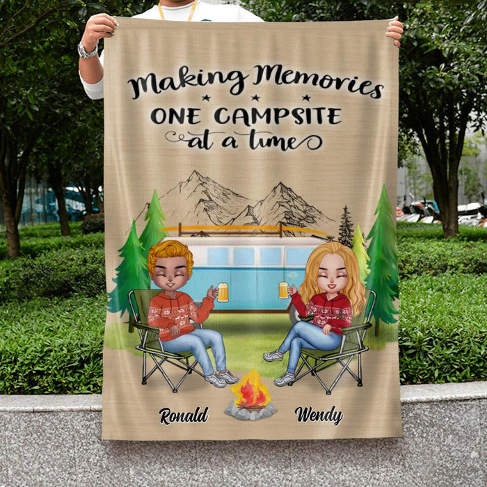 Personalized Christmas Camping Flag - Up to 7 People - Christmas Gift For Family/Couple/Camping Lovers - Making Memories One Campsite At A Time