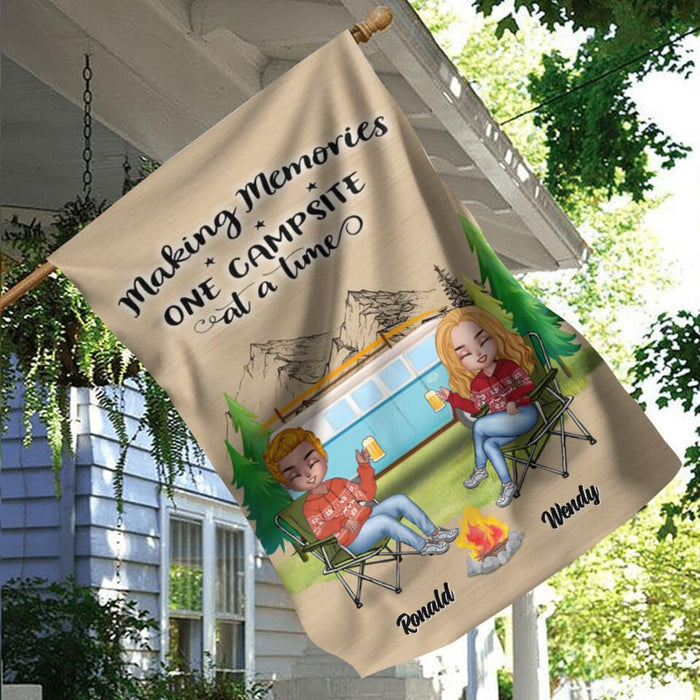 Personalized Christmas Camping Flag - Up to 7 People - Christmas Gift For Family/Couple/Camping Lovers - Making Memories One Campsite At A Time