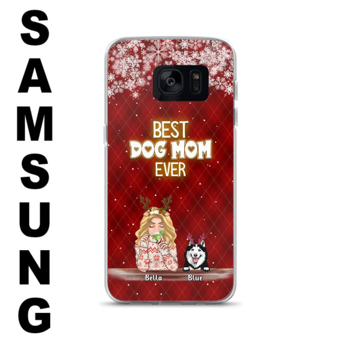 Personalized Christmas Dog Mom Phone Case - Up to 5 Dogs - Christmas Gift Idea For Dog Mom/Dog Lover - Best Dog Mom Ever - Case For iPhone And Samsung
