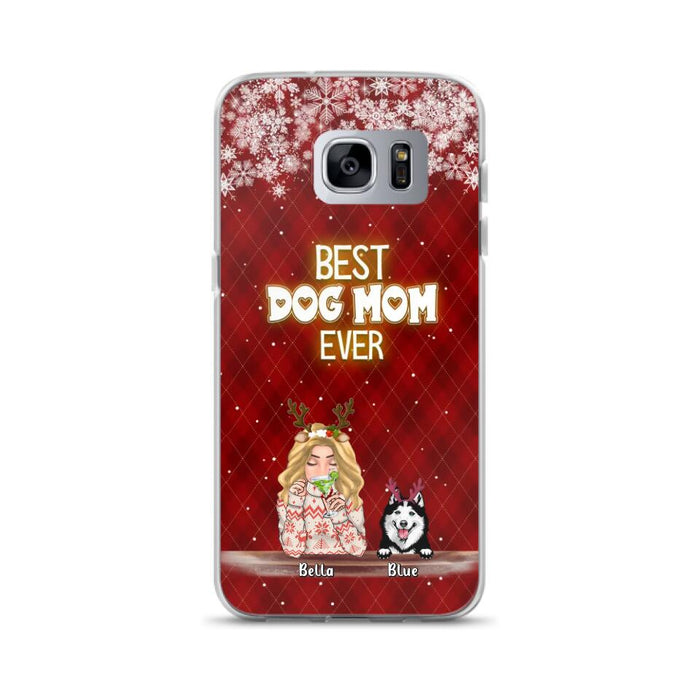 Personalized Christmas Dog Mom Phone Case - Up to 5 Dogs - Christmas Gift Idea For Dog Mom/Dog Lover - Best Dog Mom Ever - Case For iPhone And Samsung