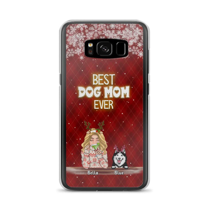 Personalized Christmas Dog Mom Phone Case - Up to 5 Dogs - Christmas Gift Idea For Dog Mom/Dog Lover - Best Dog Mom Ever - Case For iPhone And Samsung