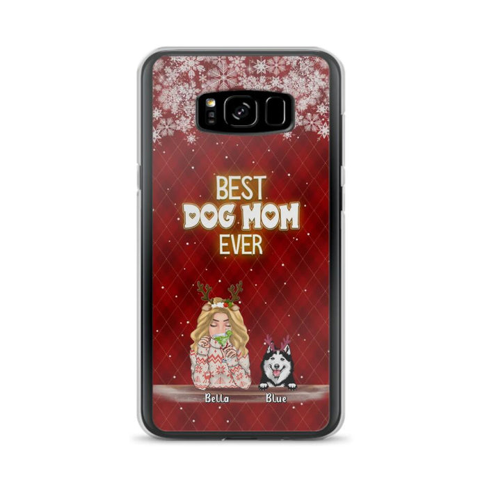 Personalized Christmas Dog Mom Phone Case - Up to 5 Dogs - Christmas Gift Idea For Dog Mom/Dog Lover - Best Dog Mom Ever - Case For iPhone And Samsung