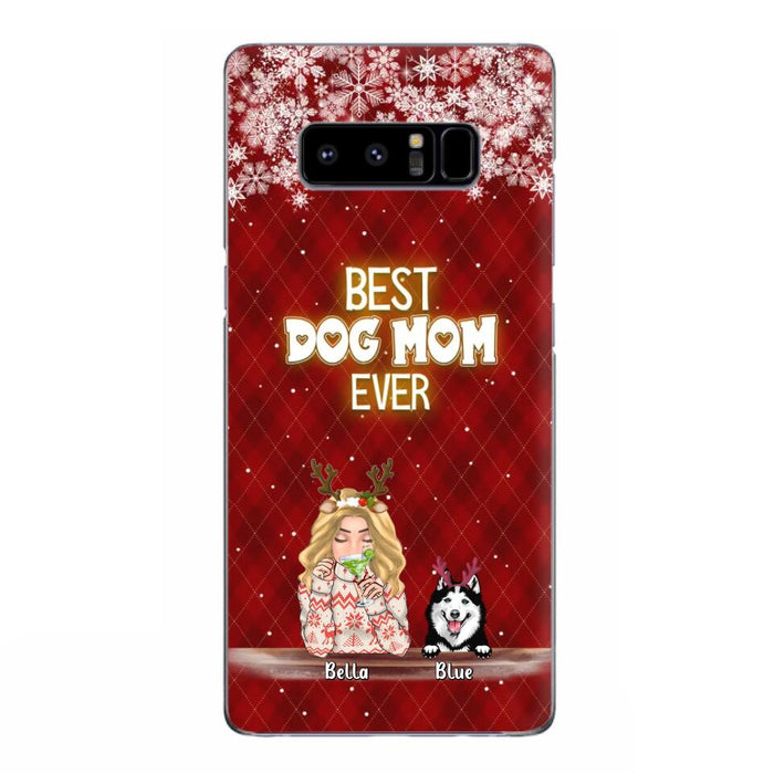 Personalized Christmas Dog Mom Phone Case - Up to 5 Dogs - Christmas Gift Idea For Dog Mom/Dog Lover - Best Dog Mom Ever - Case For iPhone And Samsung