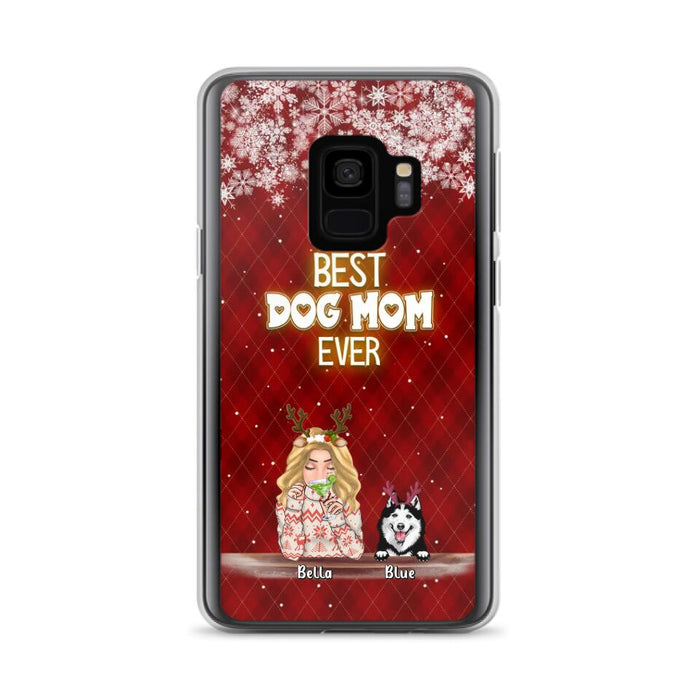 Personalized Christmas Dog Mom Phone Case - Up to 5 Dogs - Christmas Gift Idea For Dog Mom/Dog Lover - Best Dog Mom Ever - Case For iPhone And Samsung