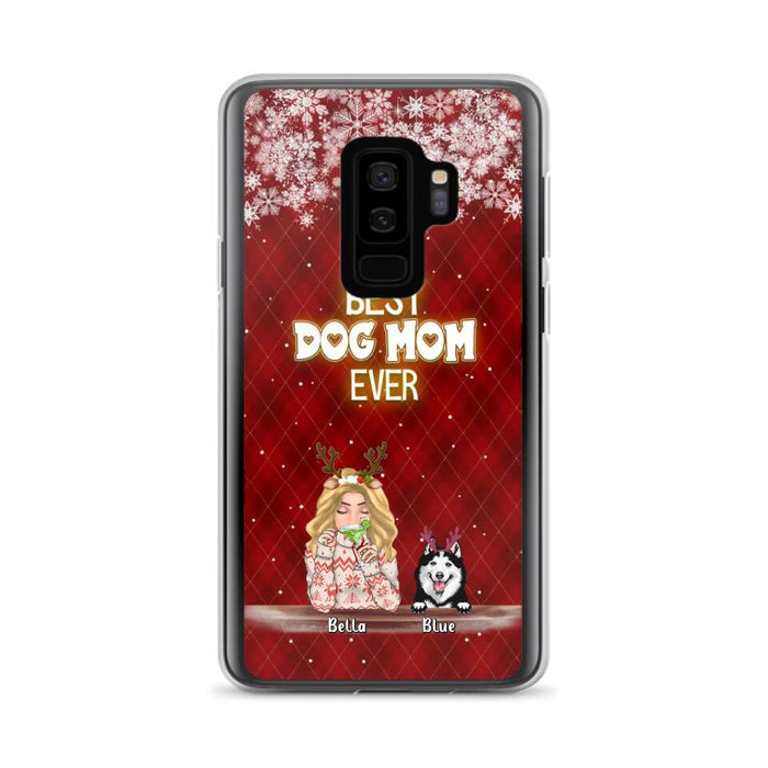 Personalized Christmas Dog Mom Phone Case - Up to 5 Dogs - Christmas Gift Idea For Dog Mom/Dog Lover - Best Dog Mom Ever - Case For iPhone And Samsung