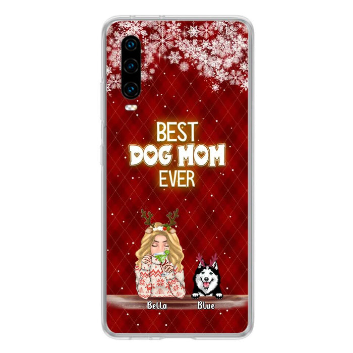 Personalized Christmas Dog Mom Phone Case - Up to 5 Dogs - Christmas Gift Idea For Dog Mom/ Dog Lover - Best Dog Mom Ever - Case For Xiaomi, Oppo And Huawei