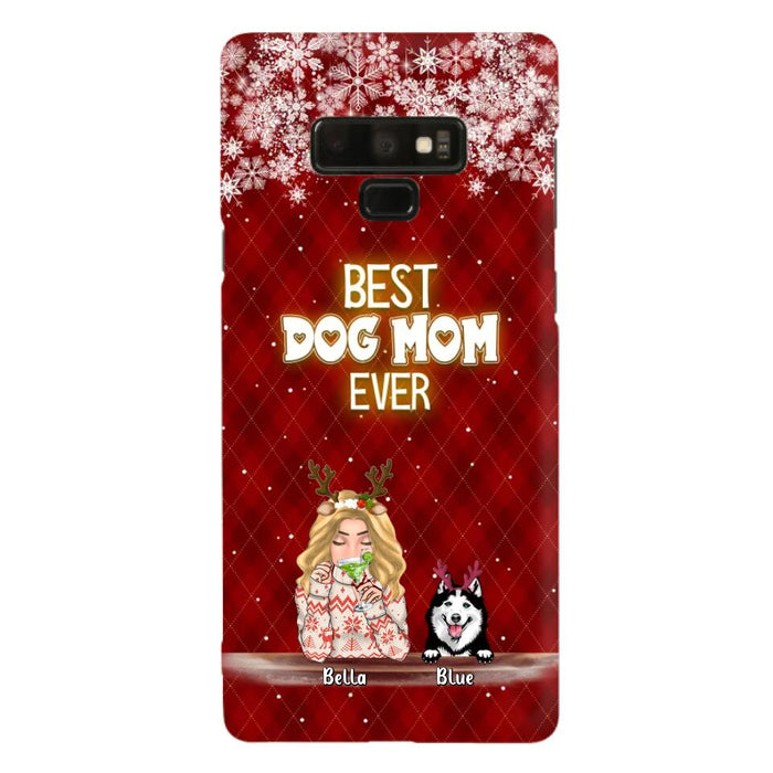 Personalized Christmas Dog Mom Phone Case - Up to 5 Dogs - Christmas Gift Idea For Dog Mom/Dog Lover - Best Dog Mom Ever - Case For iPhone And Samsung