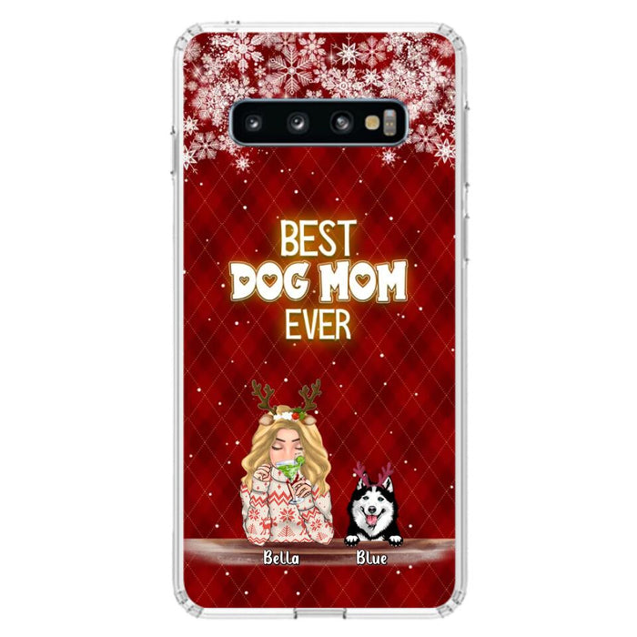 Personalized Christmas Dog Mom Phone Case - Up to 5 Dogs - Christmas Gift Idea For Dog Mom/Dog Lover - Best Dog Mom Ever - Case For iPhone And Samsung