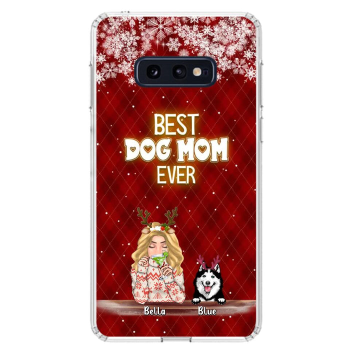 Personalized Christmas Dog Mom Phone Case - Up to 5 Dogs - Christmas Gift Idea For Dog Mom/Dog Lover - Best Dog Mom Ever - Case For iPhone And Samsung