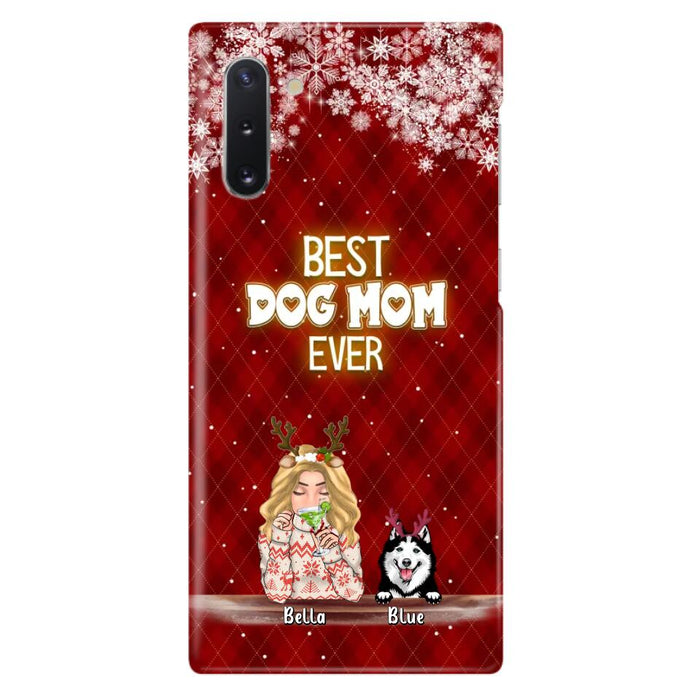 Personalized Christmas Dog Mom Phone Case - Up to 5 Dogs - Christmas Gift Idea For Dog Mom/Dog Lover - Best Dog Mom Ever - Case For iPhone And Samsung