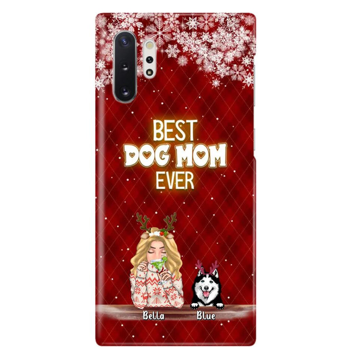 Personalized Christmas Dog Mom Phone Case - Up to 5 Dogs - Christmas Gift Idea For Dog Mom/Dog Lover - Best Dog Mom Ever - Case For iPhone And Samsung