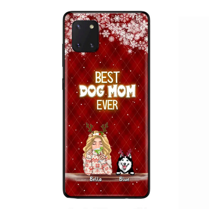 Personalized Christmas Dog Mom Phone Case - Up to 5 Dogs - Christmas Gift Idea For Dog Mom/Dog Lover - Best Dog Mom Ever - Case For iPhone And Samsung