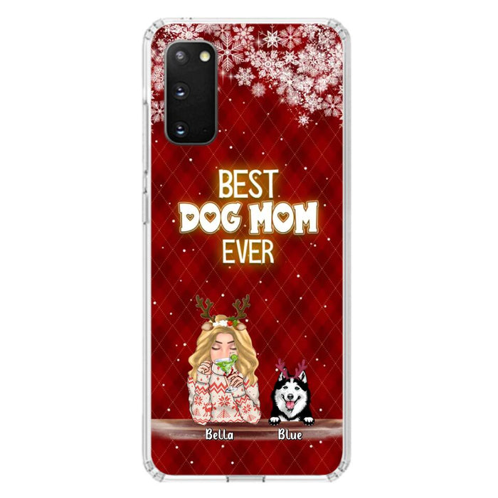 Personalized Christmas Dog Mom Phone Case - Up to 5 Dogs - Christmas Gift Idea For Dog Mom/Dog Lover - Best Dog Mom Ever - Case For iPhone And Samsung