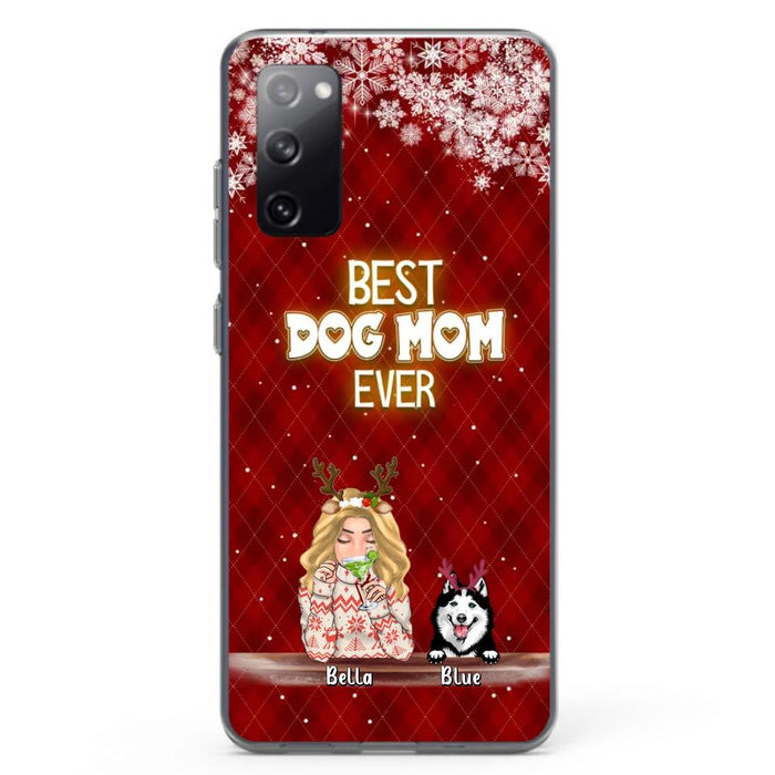 Personalized Christmas Dog Mom Phone Case - Up to 5 Dogs - Christmas Gift Idea For Dog Mom/Dog Lover - Best Dog Mom Ever - Case For iPhone And Samsung