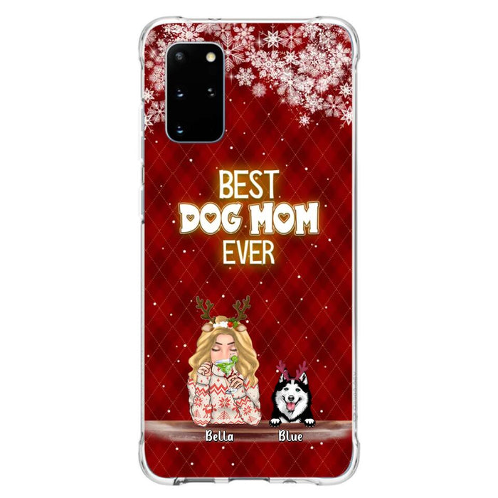 Personalized Christmas Dog Mom Phone Case - Up to 5 Dogs - Christmas Gift Idea For Dog Mom/Dog Lover - Best Dog Mom Ever - Case For iPhone And Samsung