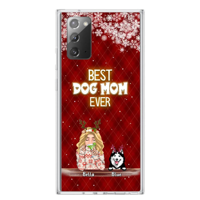 Personalized Christmas Dog Mom Phone Case - Up to 5 Dogs - Christmas Gift Idea For Dog Mom/Dog Lover - Best Dog Mom Ever - Case For iPhone And Samsung