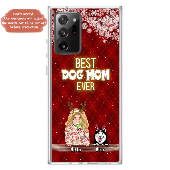 Personalized Christmas Dog Mom Phone Case - Up to 5 Dogs - Christmas Gift Idea For Dog Mom/Dog Lover - Best Dog Mom Ever - Case For iPhone And Samsung