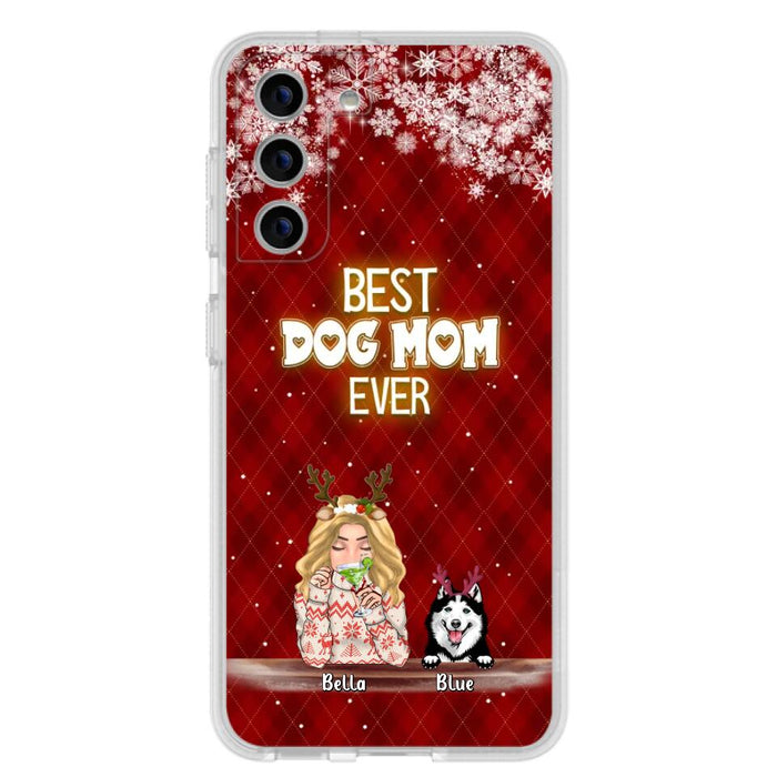 Personalized Christmas Dog Mom Phone Case - Up to 5 Dogs - Christmas Gift Idea For Dog Mom/Dog Lover - Best Dog Mom Ever - Case For iPhone And Samsung
