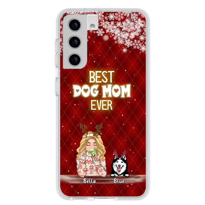 Personalized Christmas Dog Mom Phone Case - Up to 5 Dogs - Christmas Gift Idea For Dog Mom/Dog Lover - Best Dog Mom Ever - Case For iPhone And Samsung