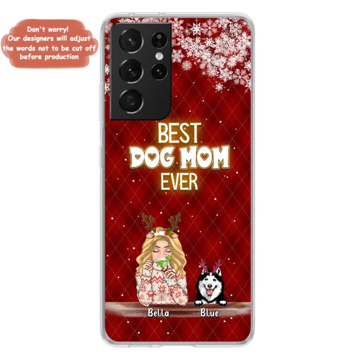 Personalized Christmas Dog Mom Phone Case - Up to 5 Dogs - Christmas Gift Idea For Dog Mom/Dog Lover - Best Dog Mom Ever - Case For iPhone And Samsung