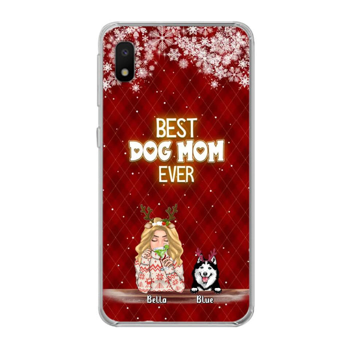 Personalized Christmas Dog Mom Phone Case - Up to 5 Dogs - Christmas Gift Idea For Dog Mom/Dog Lover - Best Dog Mom Ever - Case For iPhone And Samsung