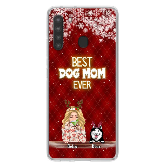 Personalized Christmas Dog Mom Phone Case - Up to 5 Dogs - Christmas Gift Idea For Dog Mom/Dog Lover - Best Dog Mom Ever - Case For iPhone And Samsung