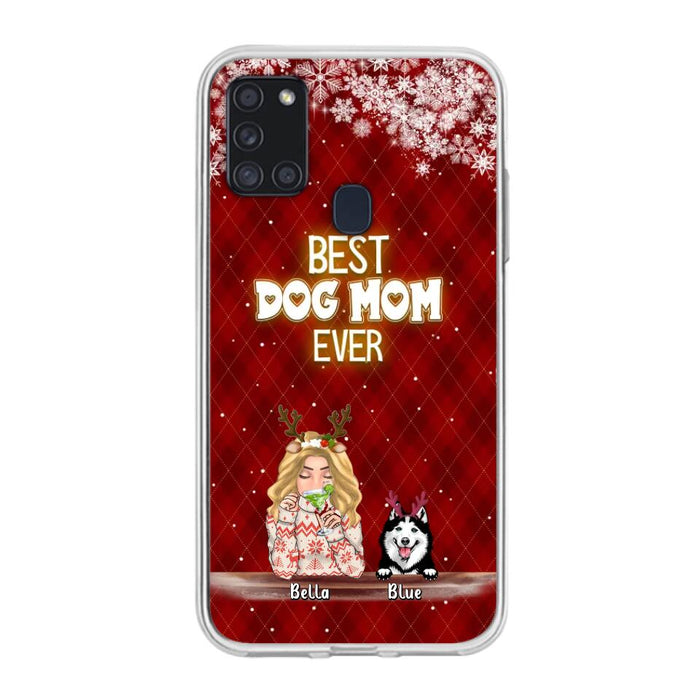 Personalized Christmas Dog Mom Phone Case - Up to 5 Dogs - Christmas Gift Idea For Dog Mom/Dog Lover - Best Dog Mom Ever - Case For iPhone And Samsung