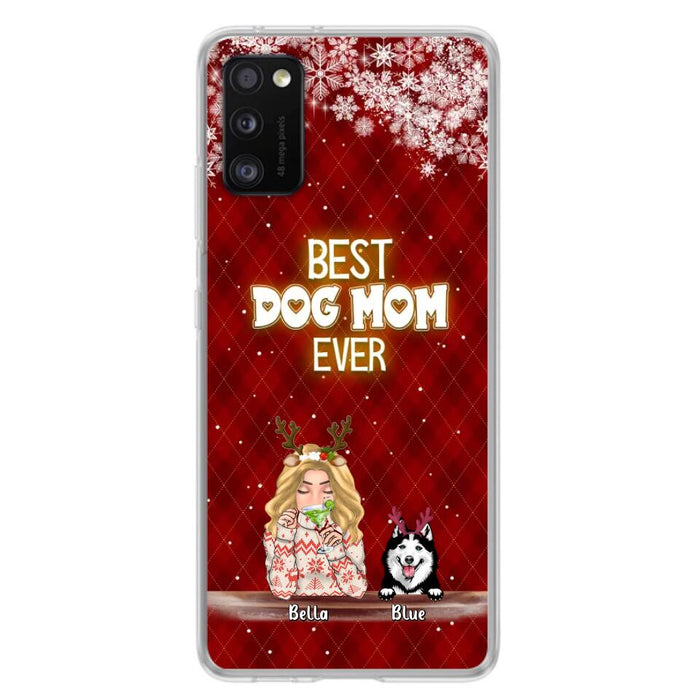 Personalized Christmas Dog Mom Phone Case - Up to 5 Dogs - Christmas Gift Idea For Dog Mom/Dog Lover - Best Dog Mom Ever - Case For iPhone And Samsung