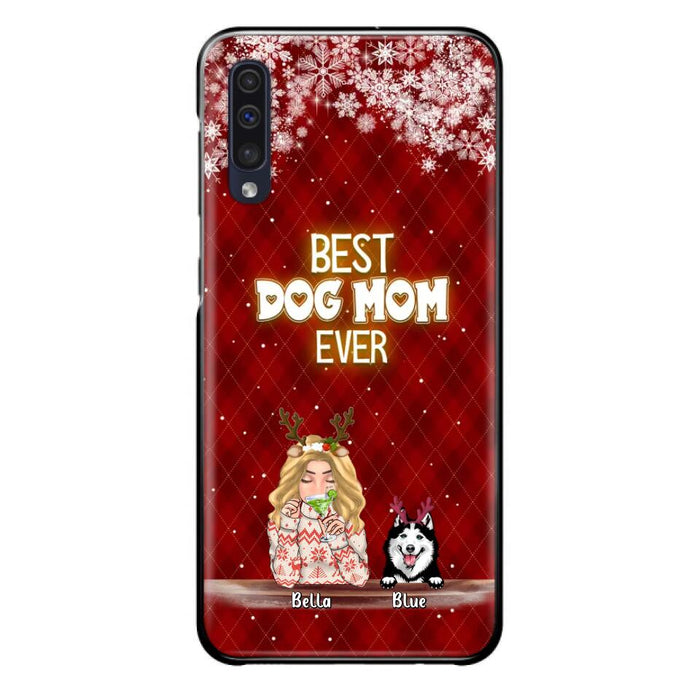 Personalized Christmas Dog Mom Phone Case - Up to 5 Dogs - Christmas Gift Idea For Dog Mom/Dog Lover - Best Dog Mom Ever - Case For iPhone And Samsung