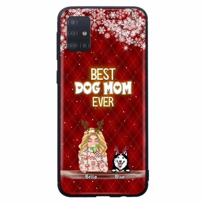 Personalized Christmas Dog Mom Phone Case - Up to 5 Dogs - Christmas Gift Idea For Dog Mom/Dog Lover - Best Dog Mom Ever - Case For iPhone And Samsung