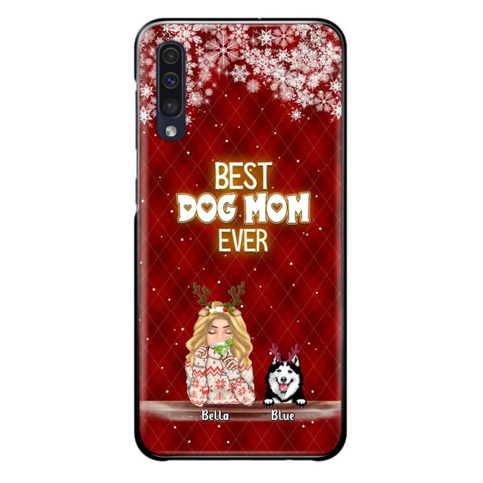 Personalized Christmas Dog Mom Phone Case - Up to 5 Dogs - Christmas Gift Idea For Dog Mom/Dog Lover - Best Dog Mom Ever - Case For iPhone And Samsung