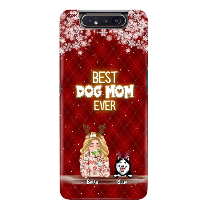Personalized Christmas Dog Mom Phone Case - Up to 5 Dogs - Christmas Gift Idea For Dog Mom/Dog Lover - Best Dog Mom Ever - Case For iPhone And Samsung