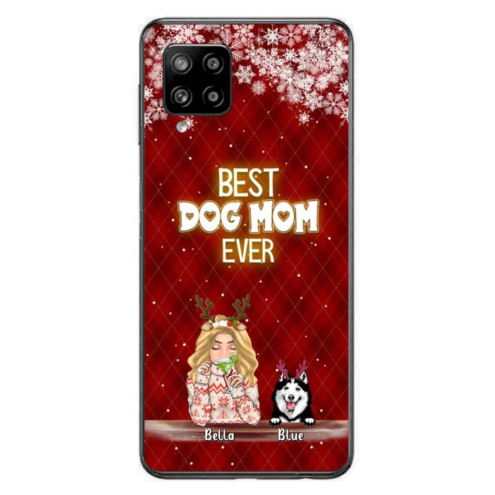 Personalized Christmas Dog Mom Phone Case - Up to 5 Dogs - Christmas Gift Idea For Dog Mom/Dog Lover - Best Dog Mom Ever - Case For iPhone And Samsung