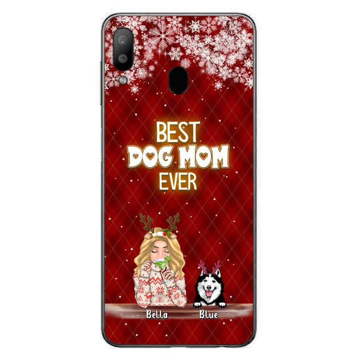 Personalized Christmas Dog Mom Phone Case - Up to 5 Dogs - Christmas Gift Idea For Dog Mom/Dog Lover - Best Dog Mom Ever - Case For iPhone And Samsung