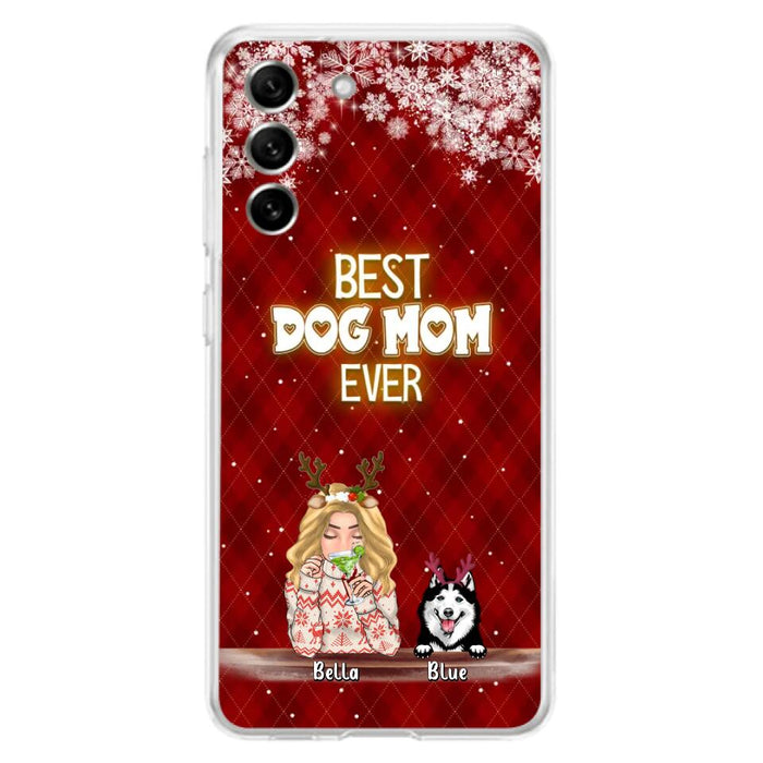Personalized Christmas Dog Mom Phone Case - Up to 5 Dogs - Christmas Gift Idea For Dog Mom/Dog Lover - Best Dog Mom Ever - Case For iPhone And Samsung