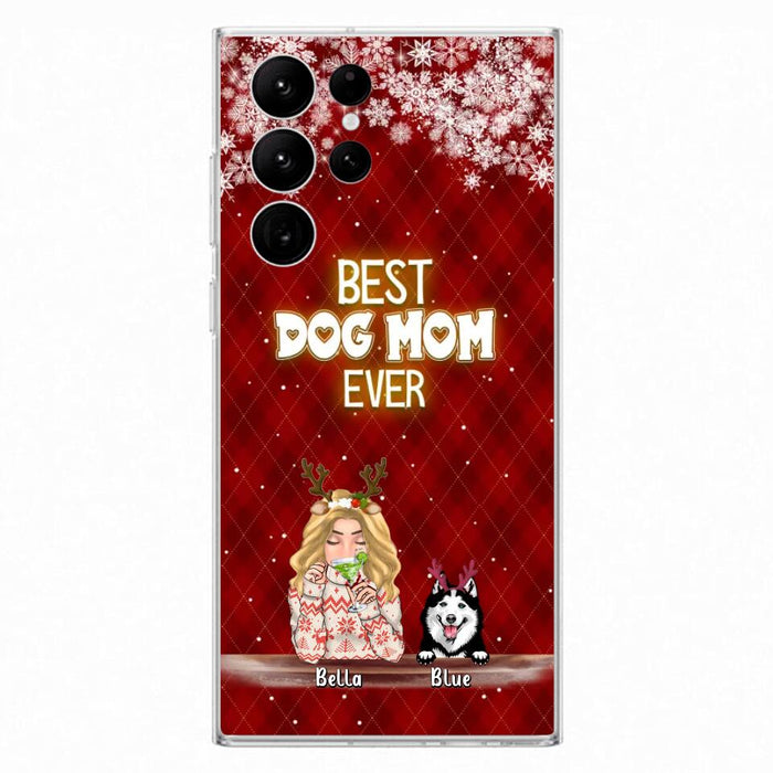 Personalized Christmas Dog Mom Phone Case - Up to 5 Dogs - Christmas Gift Idea For Dog Mom/Dog Lover - Best Dog Mom Ever - Case For iPhone And Samsung