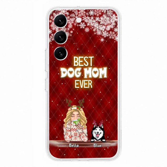 Personalized Christmas Dog Mom Phone Case - Up to 5 Dogs - Christmas Gift Idea For Dog Mom/Dog Lover - Best Dog Mom Ever - Case For iPhone And Samsung