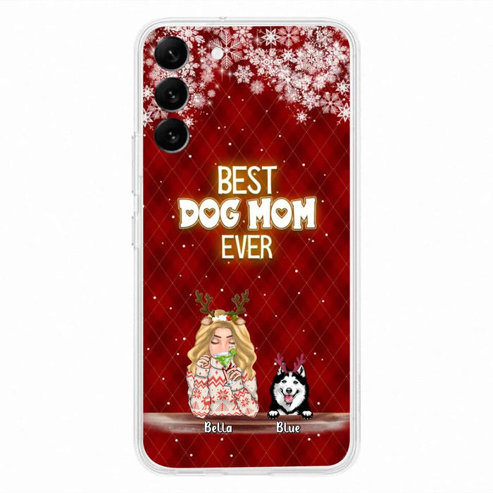 Personalized Christmas Dog Mom Phone Case - Up to 5 Dogs - Christmas Gift Idea For Dog Mom/Dog Lover - Best Dog Mom Ever - Case For iPhone And Samsung