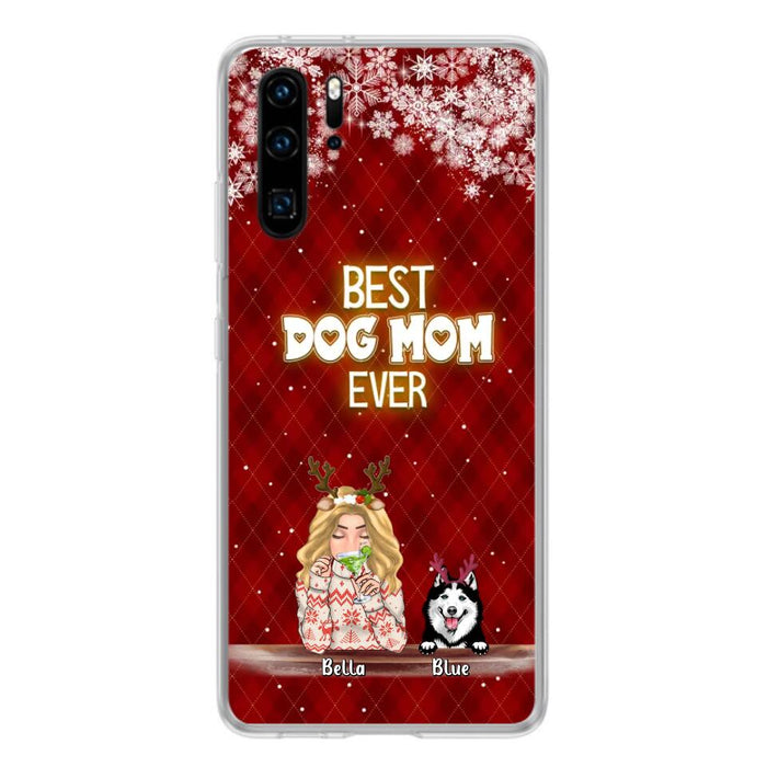 Personalized Christmas Dog Mom Phone Case - Up to 5 Dogs - Christmas Gift Idea For Dog Mom/ Dog Lover - Best Dog Mom Ever - Case For Xiaomi, Oppo And Huawei