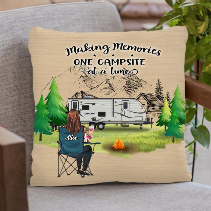 Personalized Camping Quilt/Fleece Blanket/Pillow Cover - Parents with Up to 2 Kids, 3 Pets - Gift Idea For Family/Couple/Camping Lovers - Making Memories One Campsite At A Time