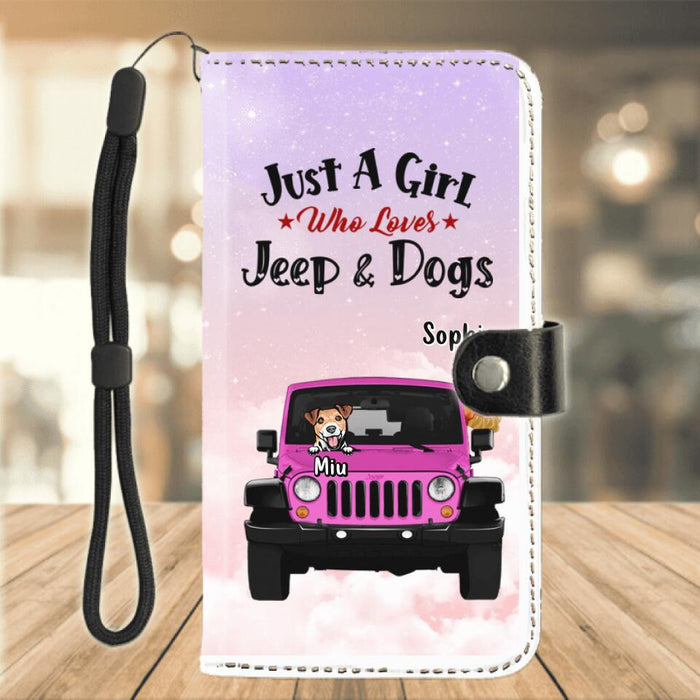 Personalized Dog Mom & Off-road Flip Leather Purse For Mobile Phone - Up to 5 Dogs - Best Gift For Dog Lovers/Mother's Day - Just A Girl
