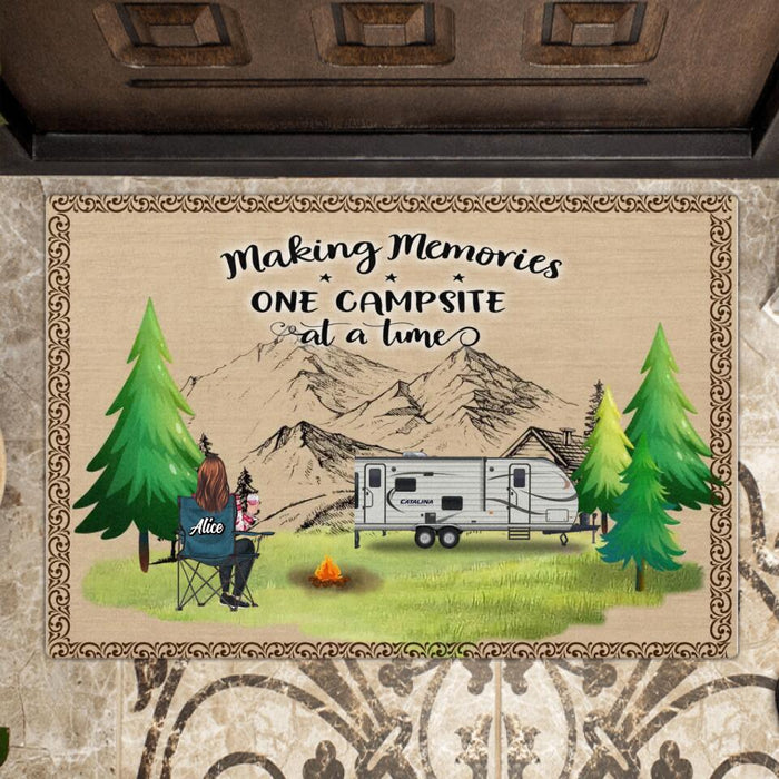 Personalized Camping Doormat - Parents with Up to 2 Kids, 3 Pets - Gift Idea For Family/Couple/Camping Lovers - Making Memories One Campsite At A Time