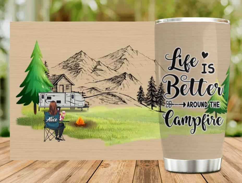 Personalized Camping Tumbler - Parents with Up to 2 Kids, 3 Pets - Gift Idea For Family Couple/Camping Lovers - Life Is Better Around The Campfire