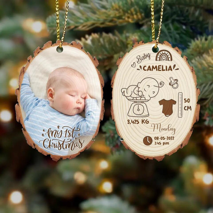 Personalized Baby Photo Wooden Ornament 2 Sides - Christmas/Birthday Gift Idea For Kids - My 1st Christmas