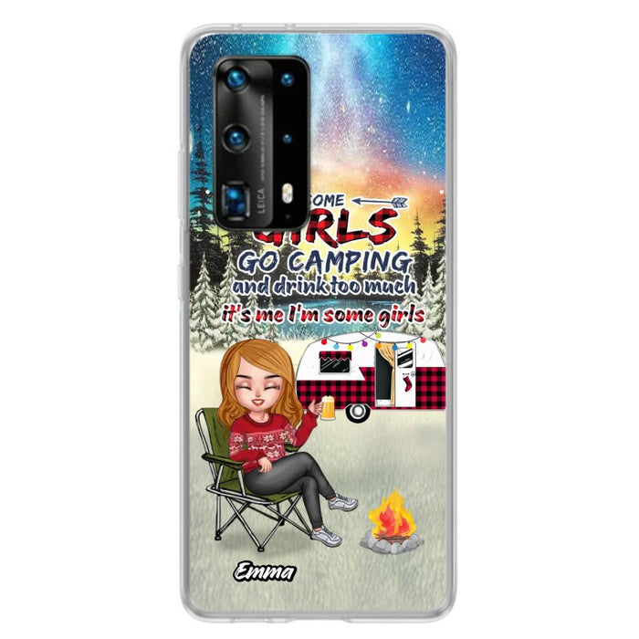 Personalized Xmas Camping Girl Phone Case - Christmas Gift For Camping Lover - Up to 3 Dogs - Some Girls Go Camping And Drink Too Much - Case For Xiaomi, Oppo And Huawei