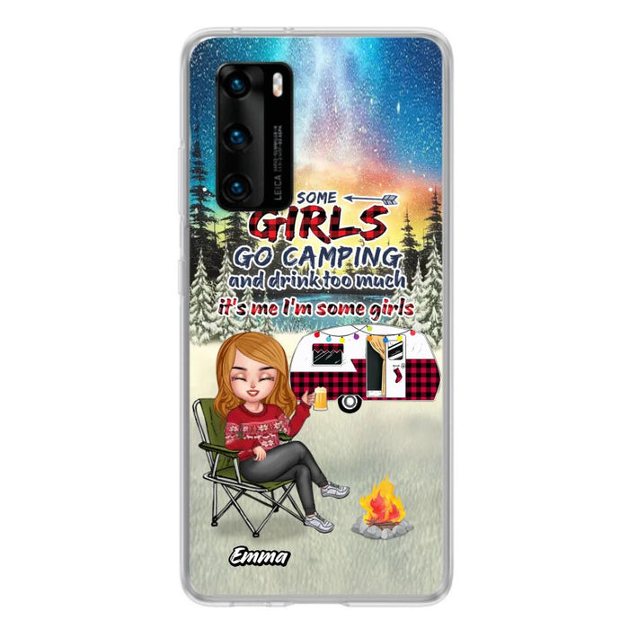 Personalized Xmas Camping Girl Phone Case - Christmas Gift For Camping Lover - Up to 3 Dogs - Some Girls Go Camping And Drink Too Much - Case For Xiaomi, Oppo And Huawei