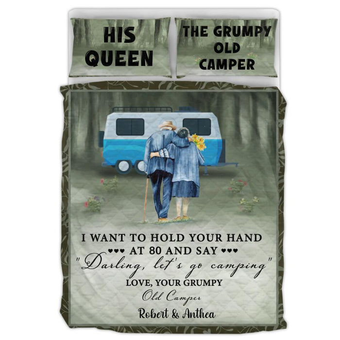 Personalized Camping Couple Quilt Bed Set - Gift for Old Couple, Husband and Wife, Camping Lovers