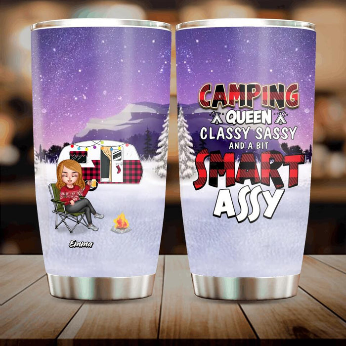 Personalized Xmas Camping Queen Tumbler - Girl With Up to 4 Dogs - Gift Idea For Camping Lover - Camping Queen Classy Sassy And A Bit Smart Assy