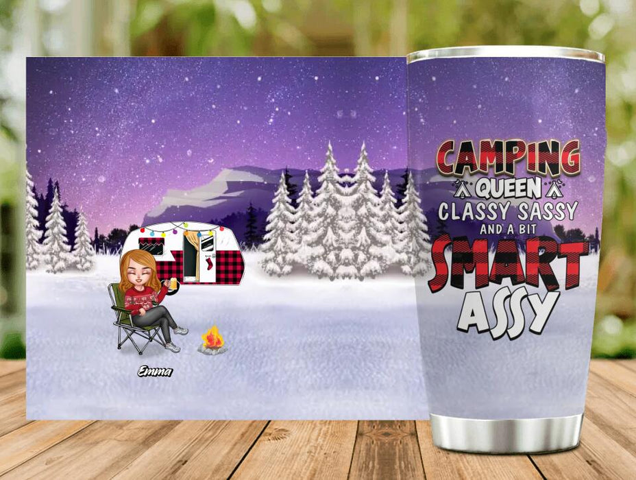 Personalized Xmas Camping Queen Tumbler - Girl With Up to 4 Dogs - Gift Idea For Camping Lover - Camping Queen Classy Sassy And A Bit Smart Assy